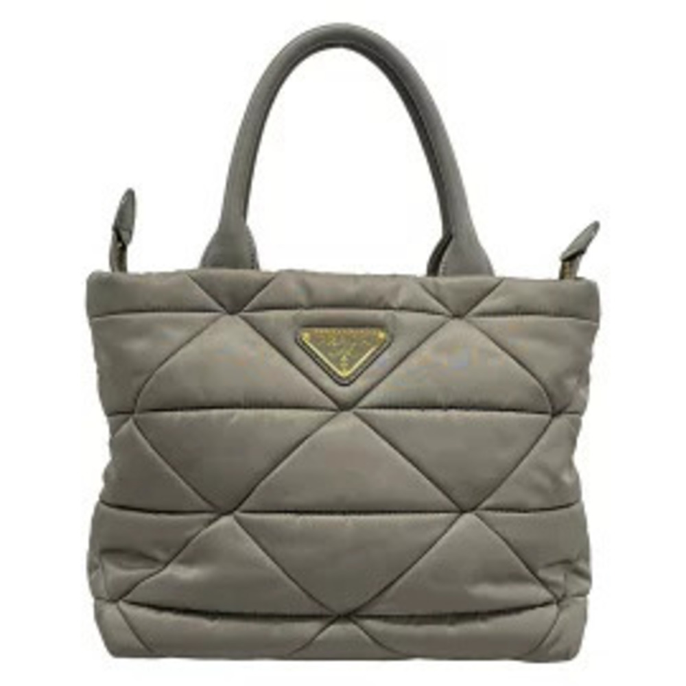 Prada Padded Tote Bag Quilted RE Gray Leather